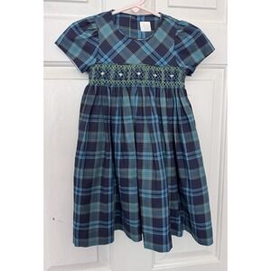 Edgehill Collection 2T Girls Blue and Green Plaid Smocked Dress